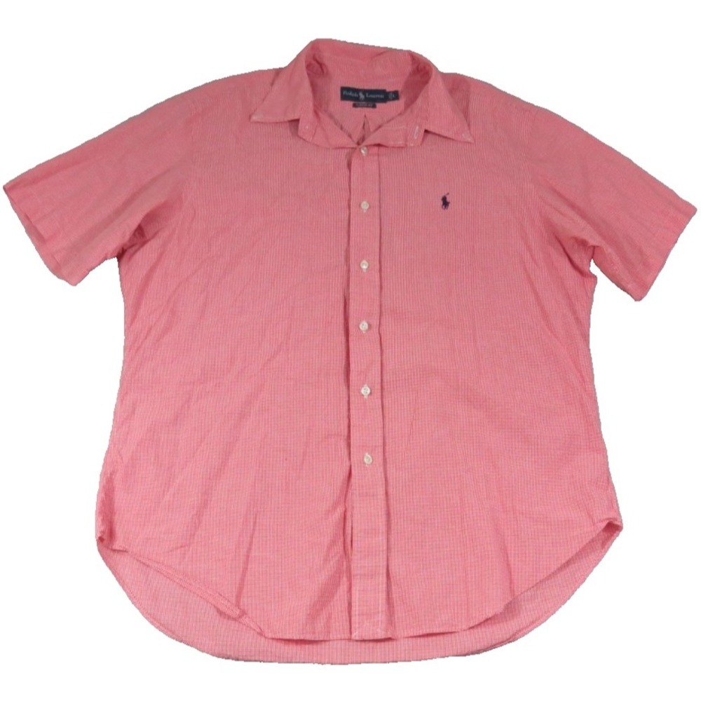 Polo Ralph Lauren Shirt Men's Large Pink Checkered Classic‎ Fit Iconic Pony Logo